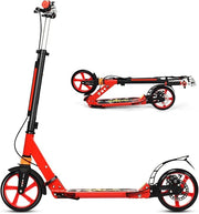 Monopattino Bambini e Adulti, Monopattino a Spinta Pieghevole e Regolabile in 3 Altezze, Monopattino Portatile con 2 Ruote, Cavalletto, Freno e Pedale Antiscivolo, Portata 100 kg