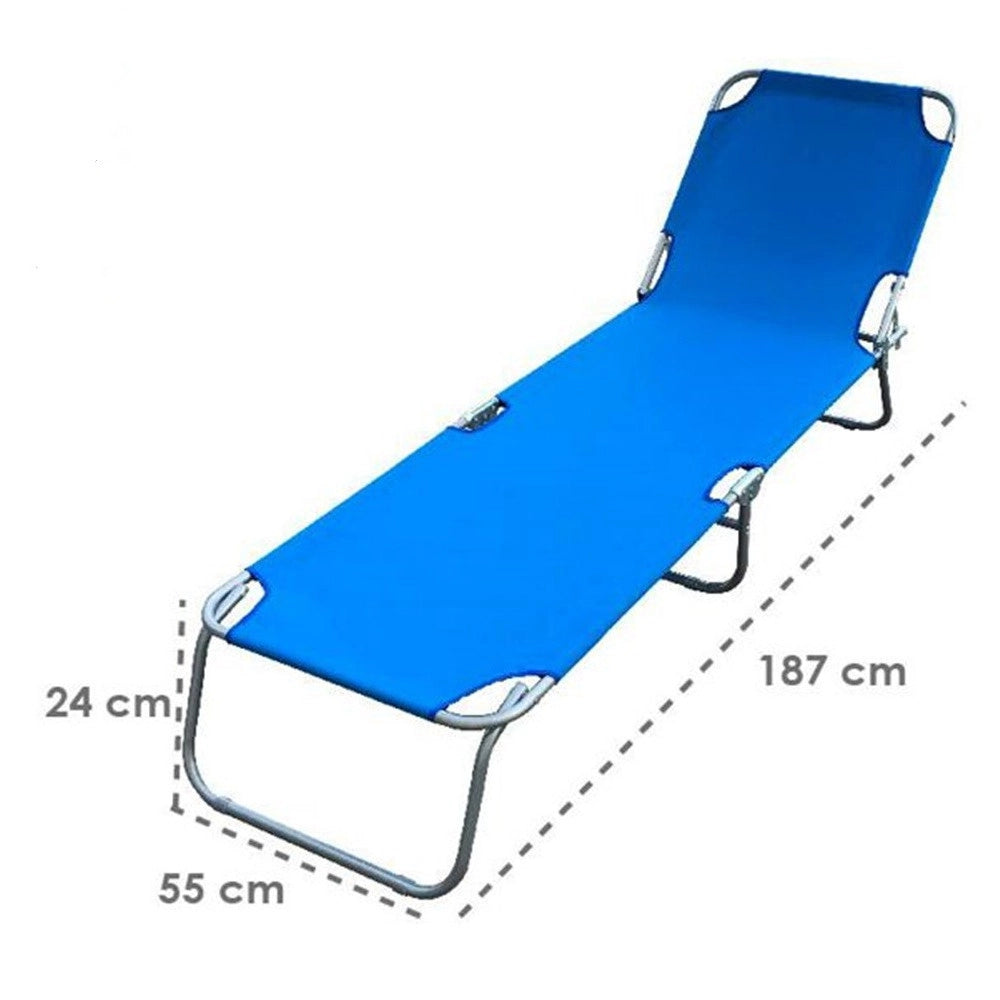 Trade Shop - Lettino Prendisole Pieghevole Senza Parasole Con Schienale Regolabile Brandina Blu 281022 -