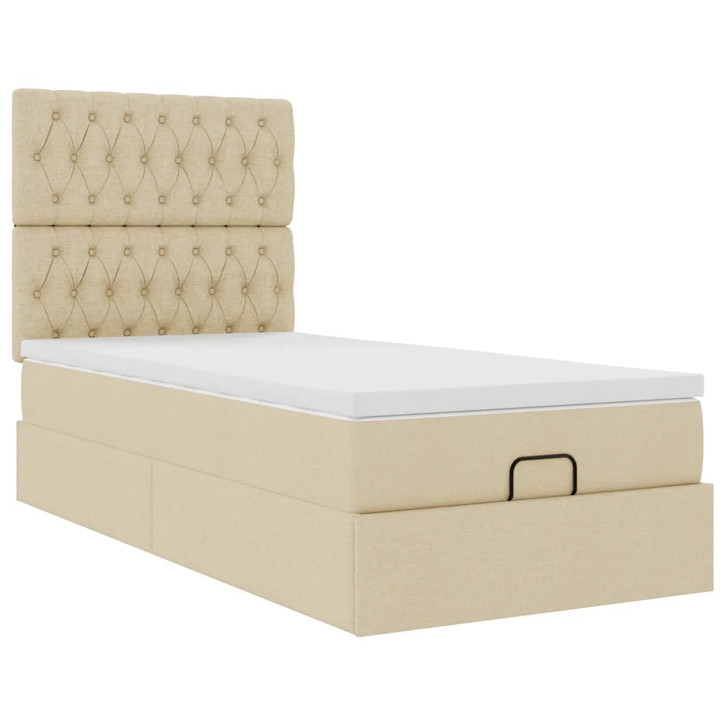 Struttura Letto Pouf con Materasso Crema 90x190 cm in Tessuto 3313207