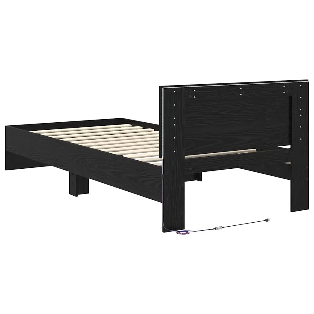 Struttura del letto-Giroletto Rovere Nero 90 x 200 cm Legno multistrato 948818