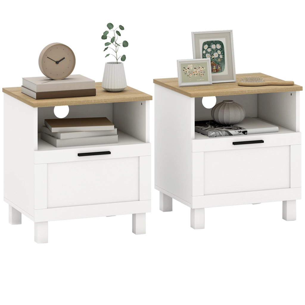 Comodino con cassetto e vano aperto ¨C Xylo ¨C Bianco legno 45x38x50 cm