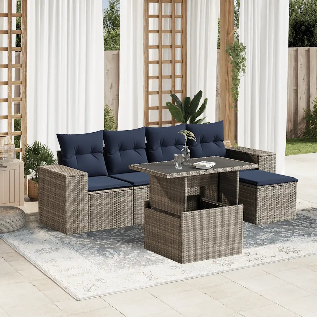 Set Divani da Giardino 6 pz con Cuscini Grigio in Polyrattan 3269131