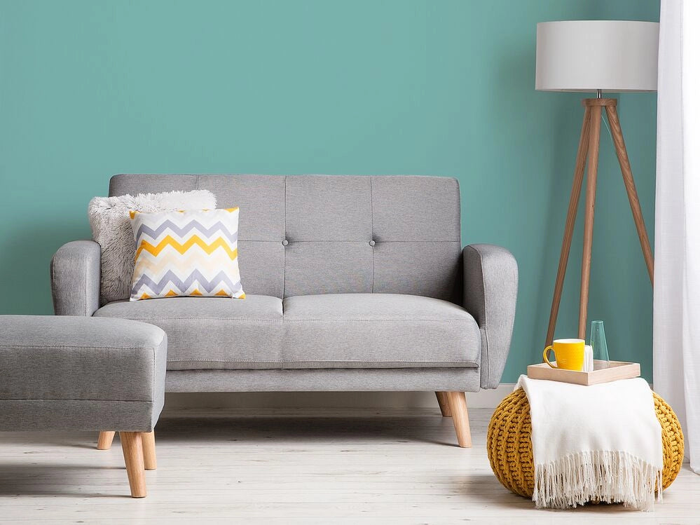 Divano Letto Rivestito In Tessuto Grigio Con Gambe In Legno Trasformabili A 2 Posti Soggiorno Moderno E Minimalista