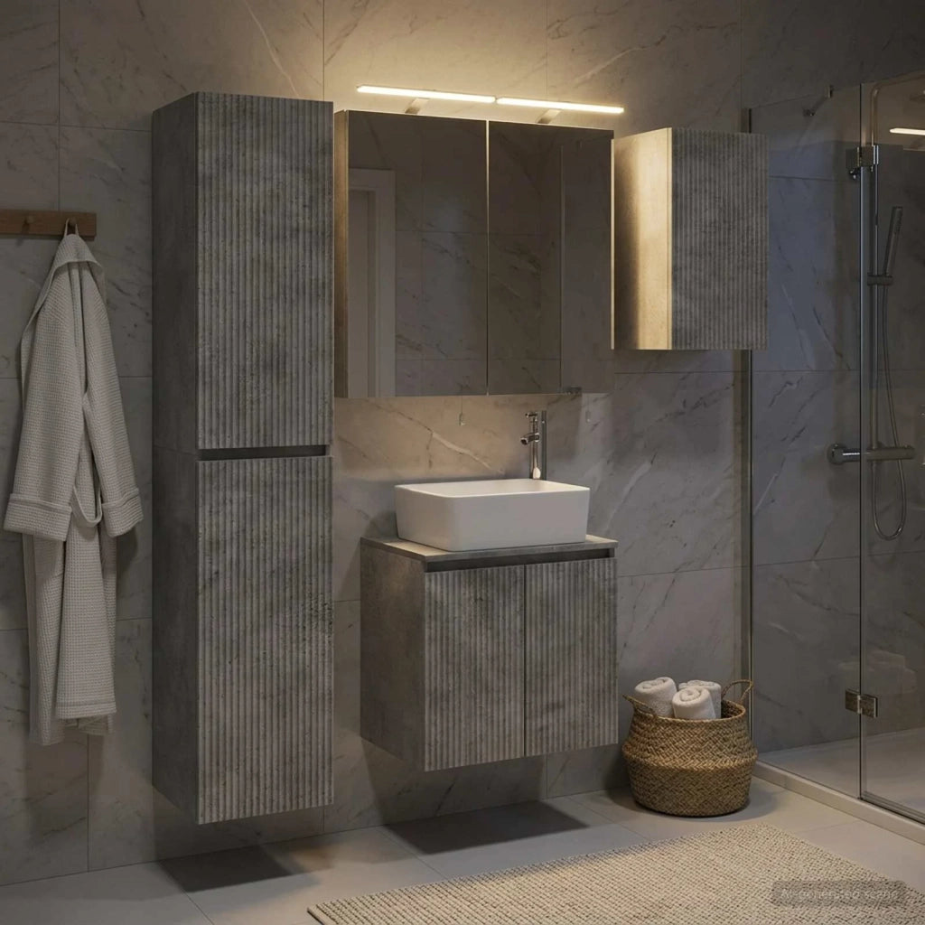 Set di Armadi da Bagno 5 pcs Grigio Cemento 50 x 14,5 x 70 cm 3407314