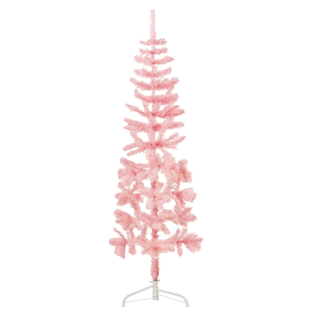 Albero Natale Artificiale Sottile a MetÃ  e Supporto Rosa 150 cm