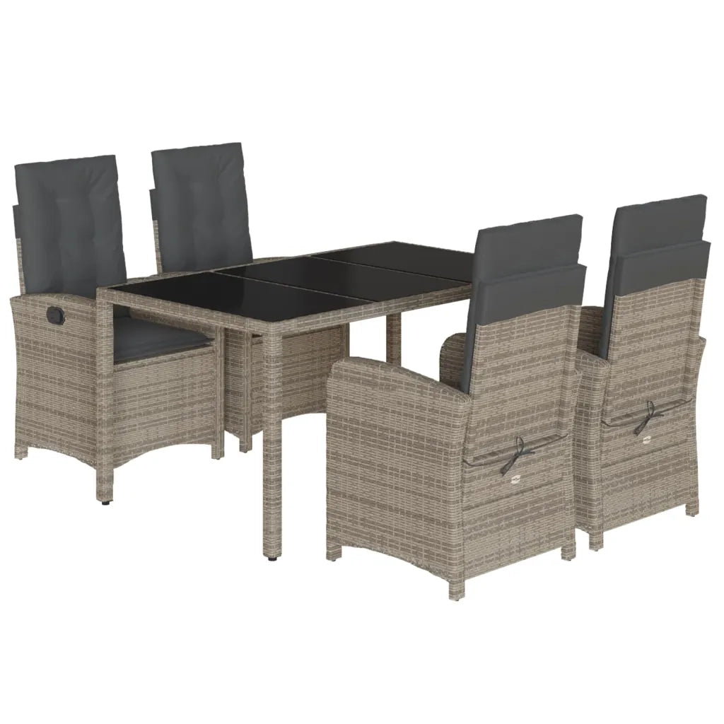 Set da Pranzo da Giardino 5 pz con Cuscini in Polyrattan Grigiocod mxl 87369