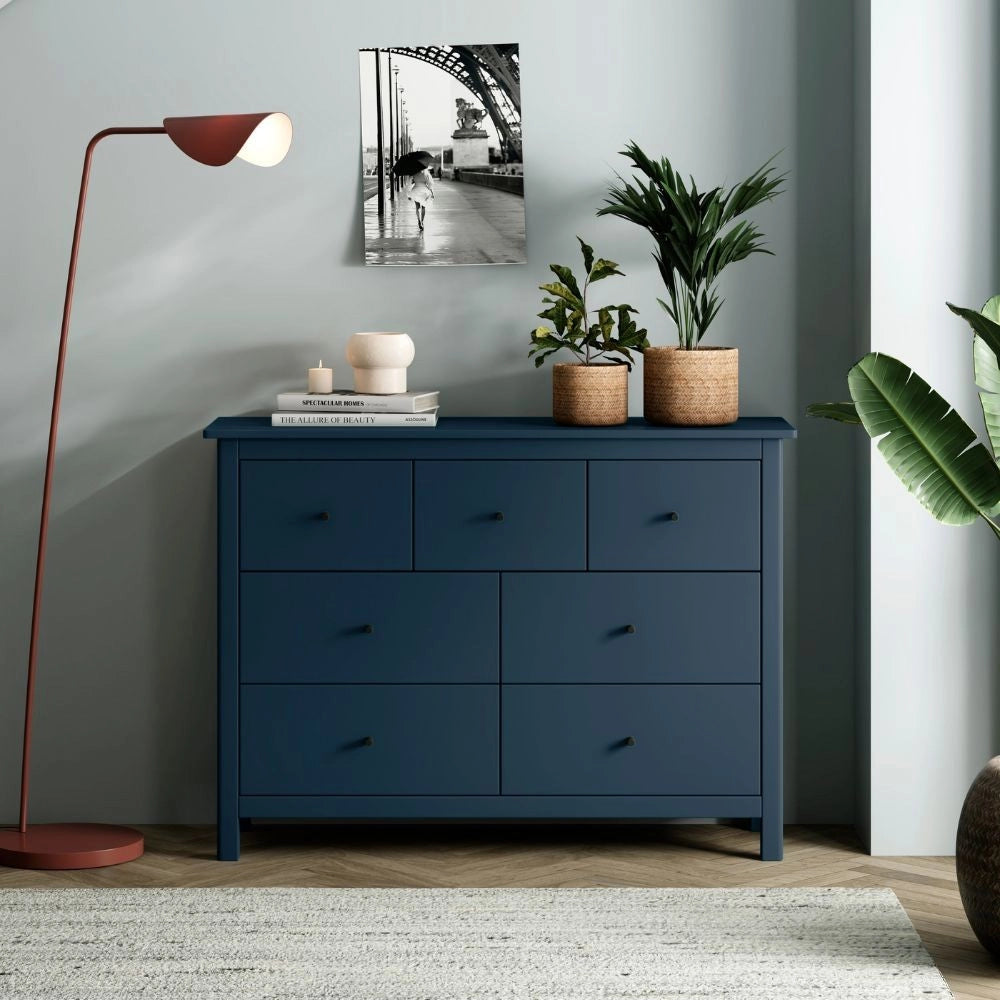 Cassettiera Misti con 4 cassettoni e 3 cassettini in legno massiccio blu