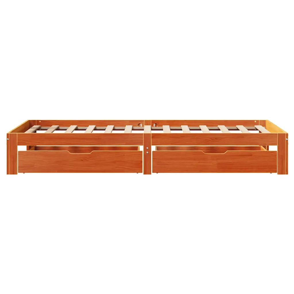 Giroletto Cassetti-Struttura Letto con contenitore Marrone Cera 90x200 cm Legno Massello Pino 569313