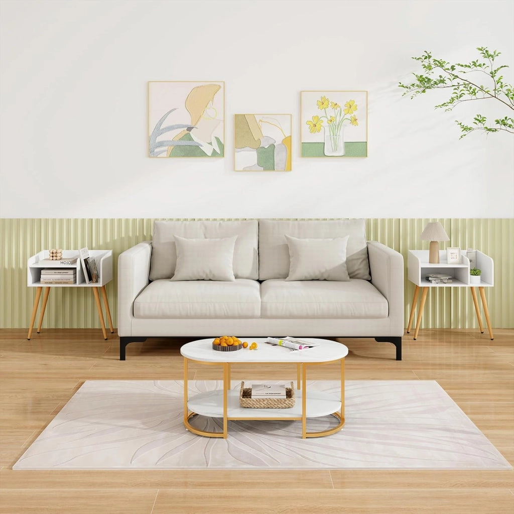 Comodino 50 x 32 x 58cm, Tavolino Moderno con Mensole Aperte, Gambe in Metallo e Poggiapiedi Regolabili, Comò Ideale per Soggiorno e Camera da Letto (Bianco,1)