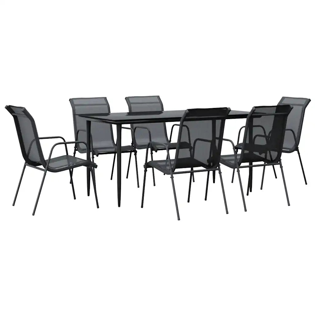 Set da Pranzo da Giardino 7 pz | Set Salotto da Giardino Nero in Acciaio e Textilene