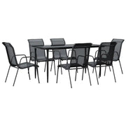 Set da Pranzo da Giardino 7 pz | Set Salotto da Giardino Nero in Acciaio e Textilene