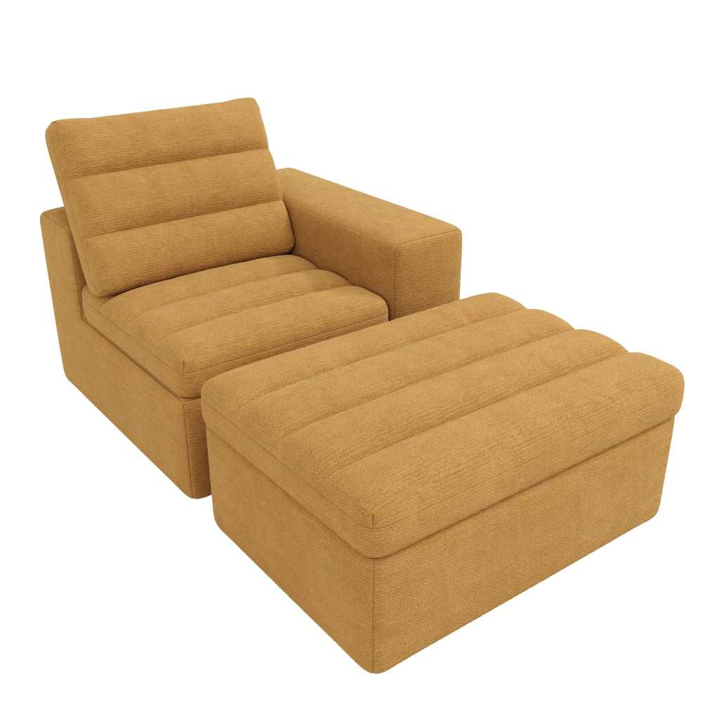 DIVANO Modulare Angolare L 253x161x89 cm Chenille Arancione con Pouf