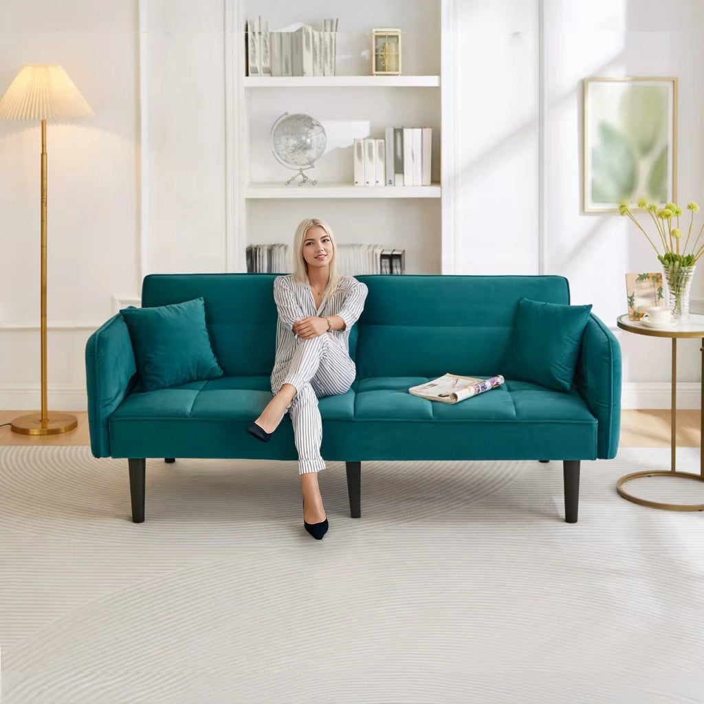 Divano Letto 2 Posti ¨C MINIMAL ¨C Velluto, Braccioli Ribaltabili, Funzione Letto