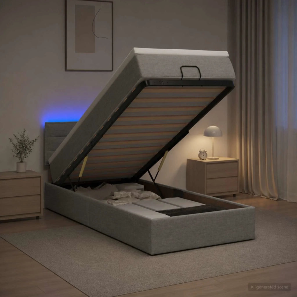 Letto Ottomano con Materasso e LED Grigio Chiaro 80 x 200 cm 3456780