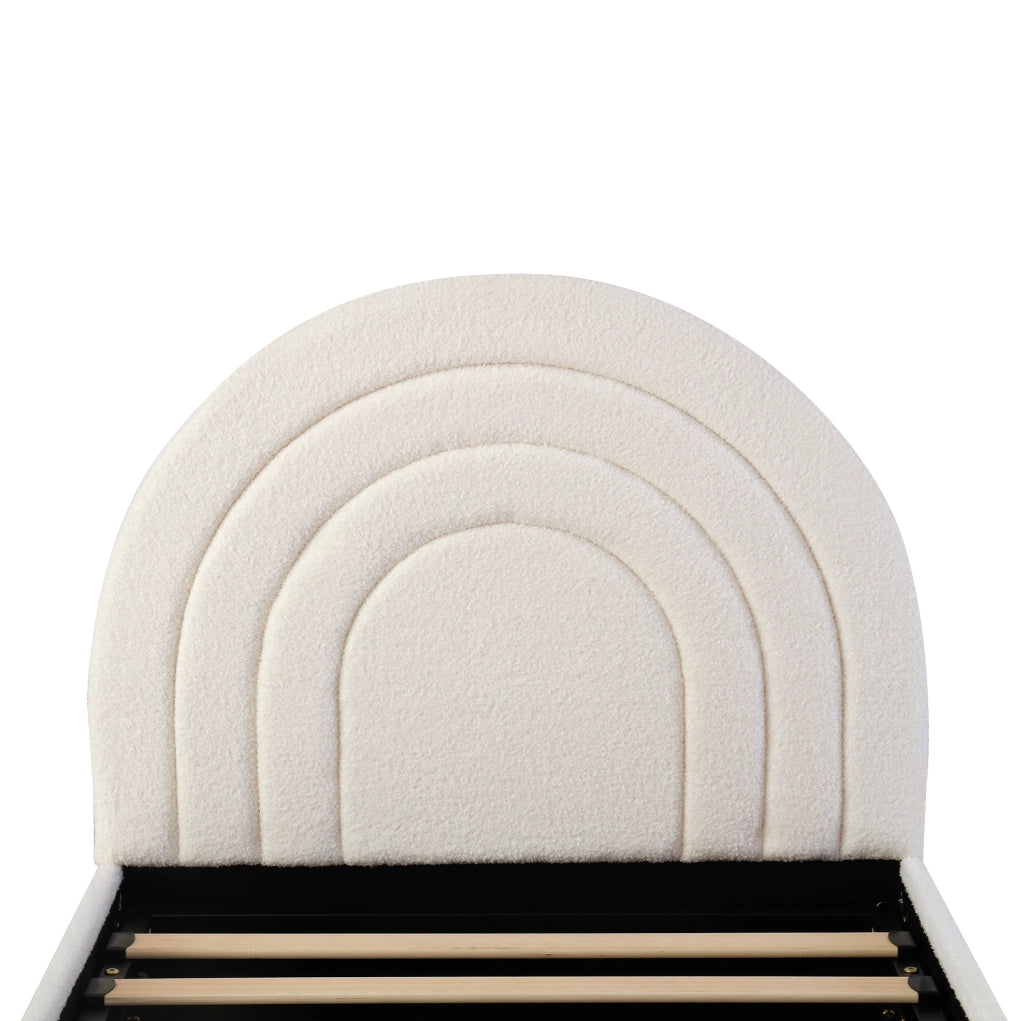 Letto imbottito contenitore idraulico 90x200 cm in bouclé beige