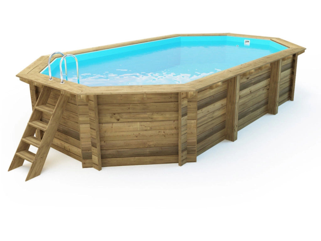 Piscina in legno "Brazilia 145" 5,86 x 3,86 x 1,44 m - telo a bolle 180 µm - telo invernale 280 g/m²