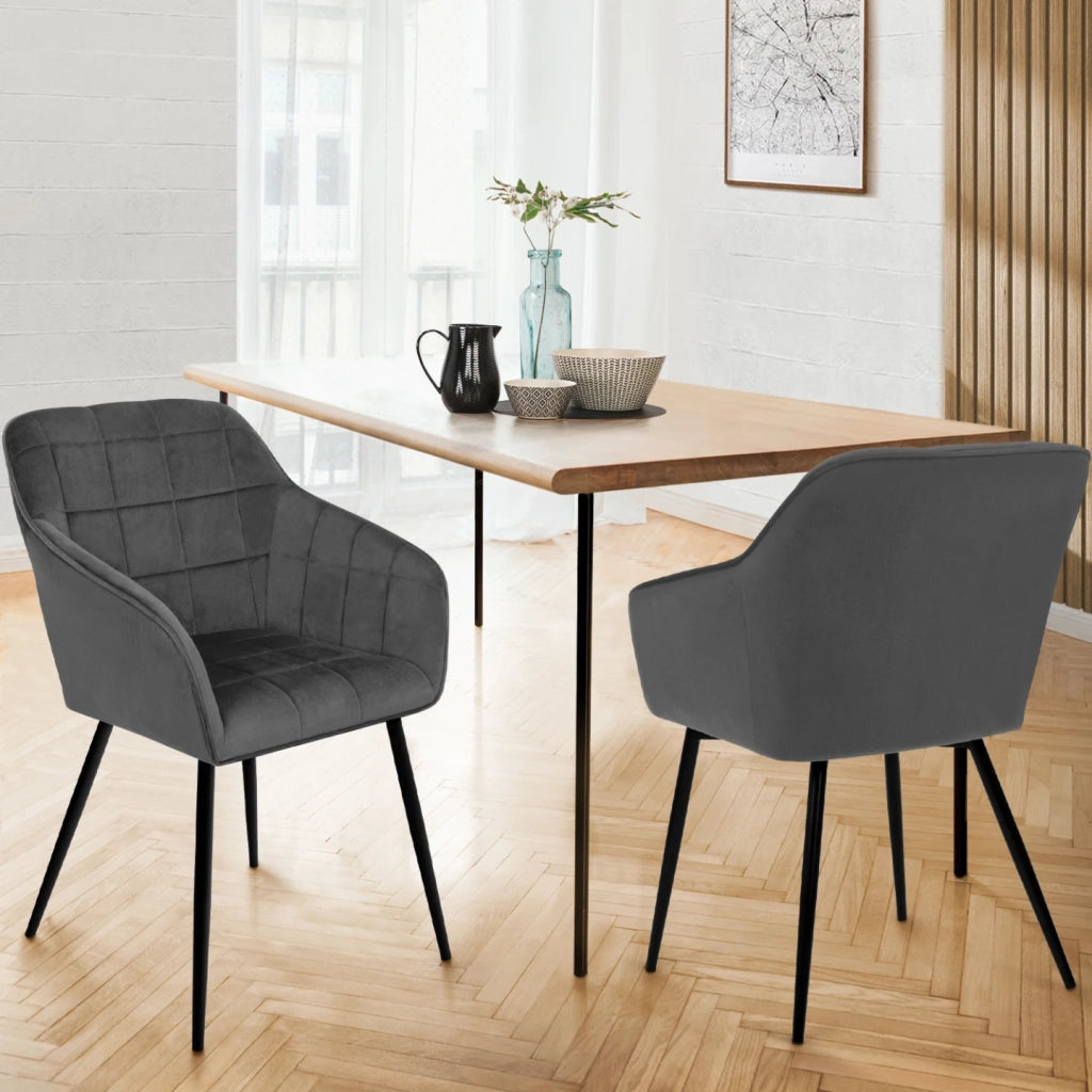 IDMarket - Set di 2 sedie MADY in velluto grigio con braccioli
