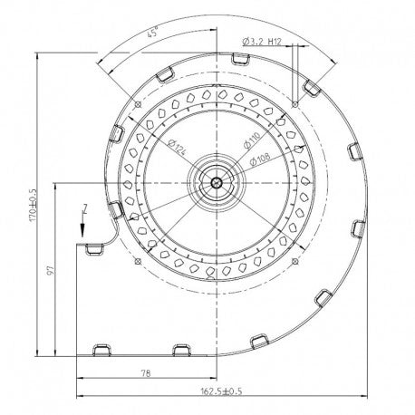 Ventilatore centrifugo EBM RLA108/0042A89-3030LH-224 motore sx