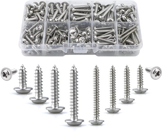 Assortimento di viti metalliche RVS con housschroef, 280 pezzi