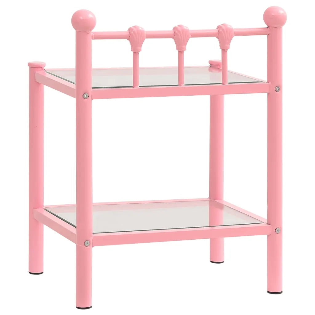 Comodini 2 pz Rosa e Trasparente in Metallo e Vetro