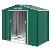 Casetta da Giardino Porta Utensili in Lamiera con Porte Scorrevoli, 213x130x185cm, Verde