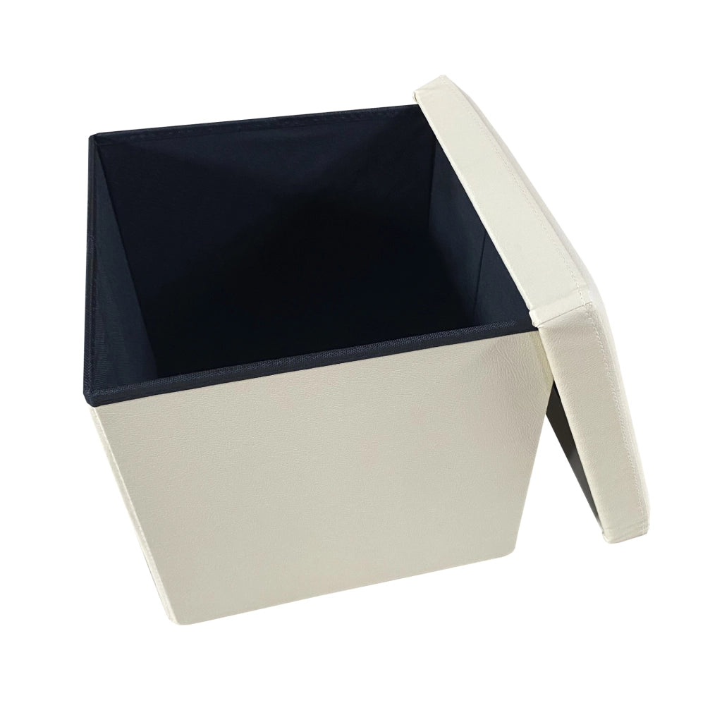 Puff Ottomano Quadrato Portaoggetti Pieghevole in Similpelle 38x38x38cm | Nyana Casa | Stile ottomano | Similpelle resistente | Nero, grigio e beige