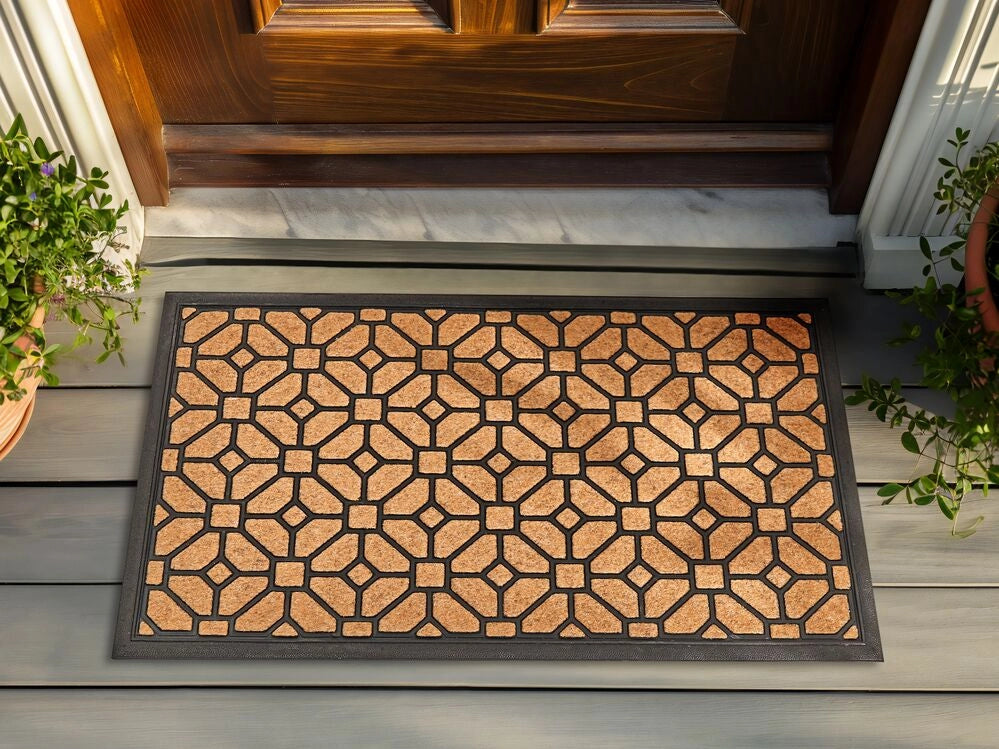Zerbino in fibra di cocco naturale con fondo in PVC e gomma antiscivolo 45 x 75 cm con motivo geometrico e decorazione moderna per interni