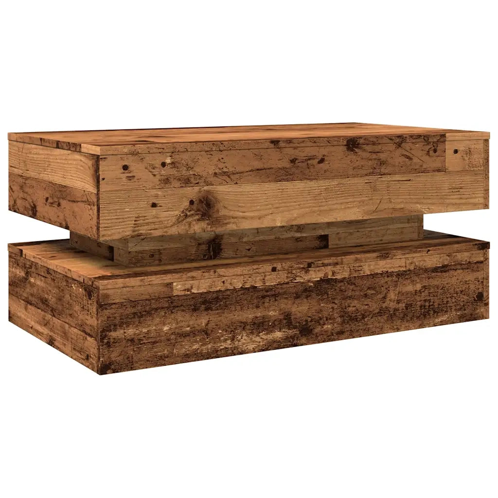 Tavolino da Salotto con Luci LED Legno Antico 90x50x40 cm 857718