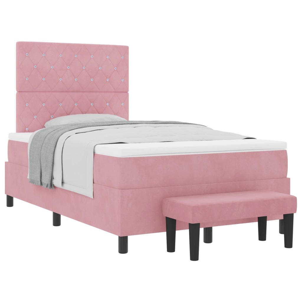 Letto Box Spring con Materasso e Panca Rosa 120x190 cm Velluto