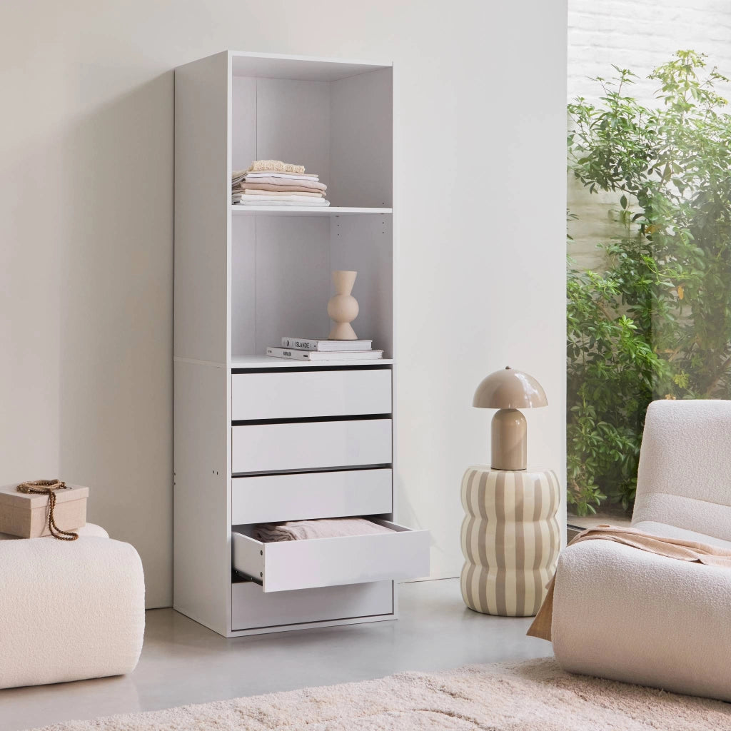 Modulo armadio con 5 cassetti e 2 ripiani, bianco