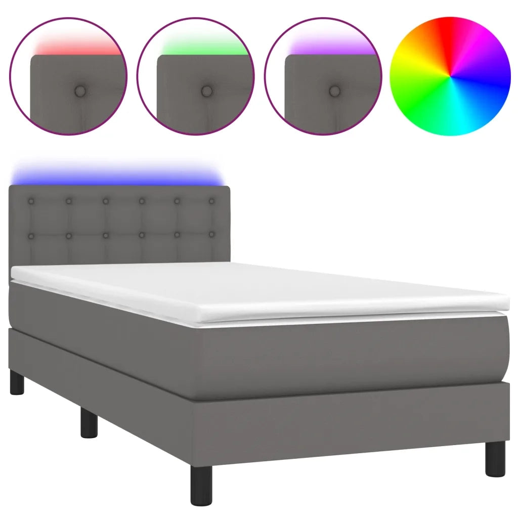 Giroletto Molle con Materasso e LED-Struttura Letto Grigio 90x200cm Similpelle 359079