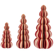Set di 3 statuette a forma di Alberi di Natale in carta a nido d'ape beige e rosso decorazioni natalizie