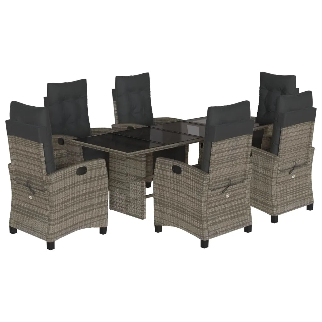 Set da Pranzo da Giardino 7 pz con Cuscini in Polyrattan Grigiocod mxl 87071