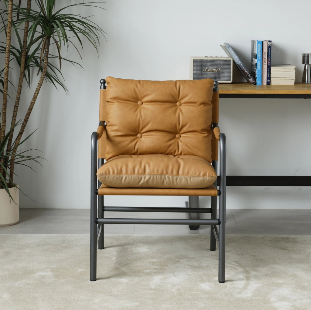POLTRONA Mid-Century in Pelle PU Marrone con Struttura in Metallo