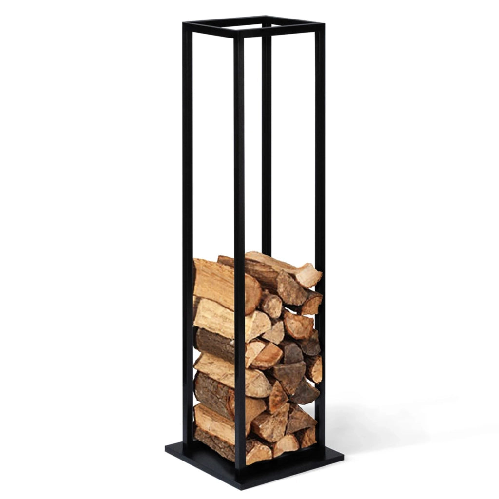IDMarket - Portalegna per camino verticale in acciaio nero con ripiano H.112 cm