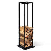 IDMarket - Portalegna per camino verticale in acciaio nero con ripiano H.112 cm