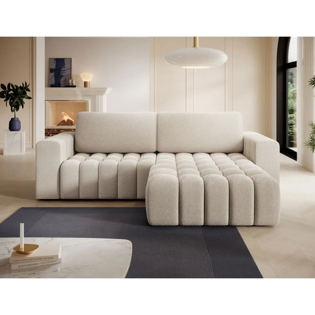 Divano angolare convertibile DORY crema 250 cm con contenitore angolo destro