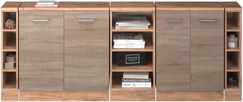 Set di mobili sottotetto Rion, Sonoma, 210 cm Set di 5 carcasse armadio profondità 60 cm, adatto per il salvaspazio sotto tetti spioventi