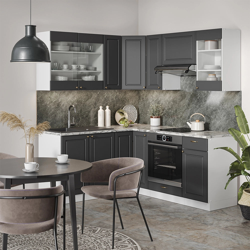 Cucina angolare completa Fame-Line Antracite-oro/Bianco 190 x 60 cm, PL Marmo Vicco