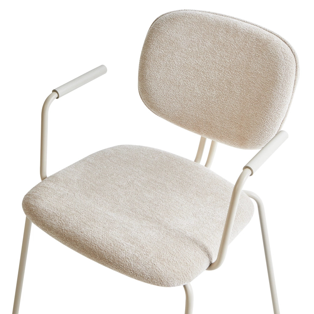Set di 2 sedie da pranzo imbottite beige chiaro con braccioli e base metallica design moderno