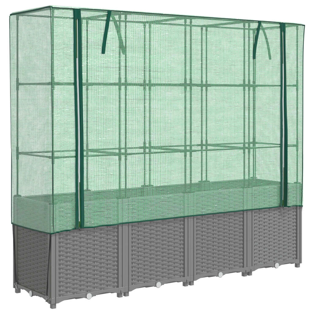 Aiuola rialzata/fioriera con copertura effetto rattan 160 x 40 x 153 cm grigio chiaro 02_0038762