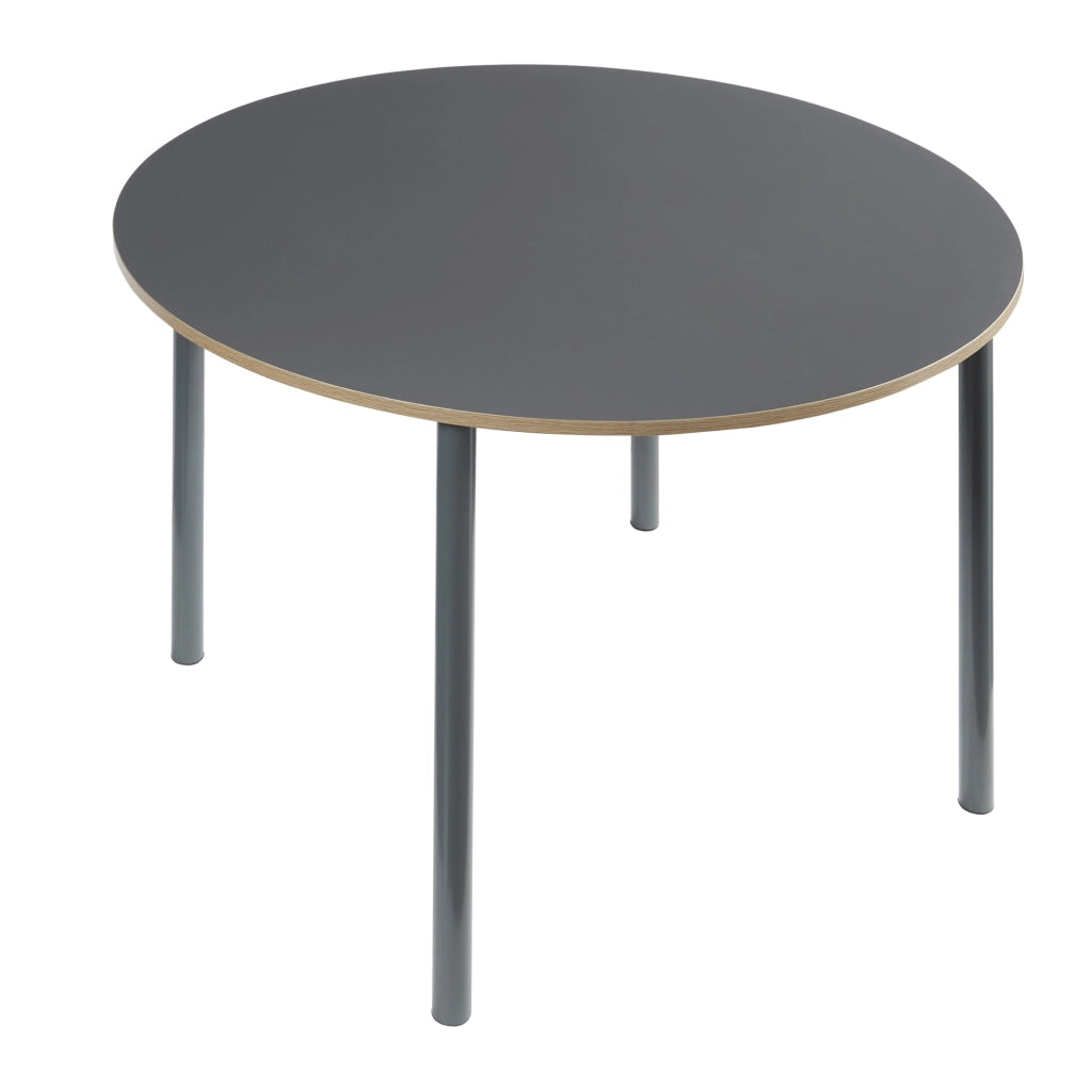 Set da Pranzo Lindesberg Tavolo Ø100 cm Grigio e 4 Sedie Tessuto Marrone Chiaro [en.casa]