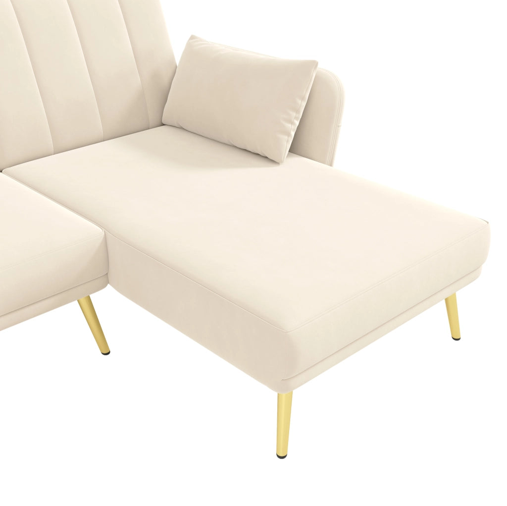 Divano angolare multifunzionale in velluto beige 191;5 x 130;5 x 80 cm; con chaise longue reversibile