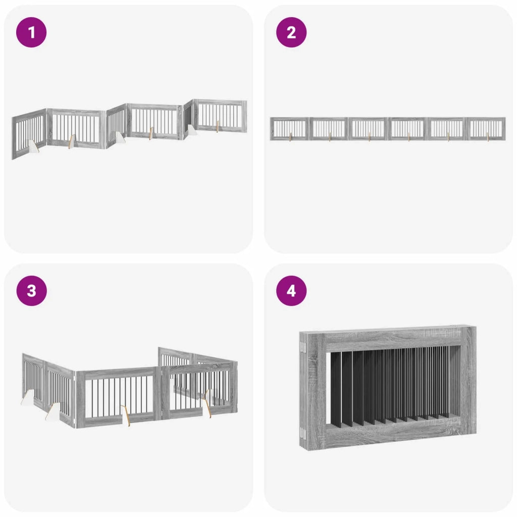 Cancello per cani pieghevole con supporti 6 pcs Grigio Sonoma 892124