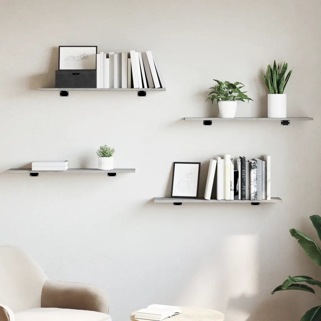 Ripiani per Libreria 4pz Grigio Cemento 80x20x1,5cm Multistrato 805306