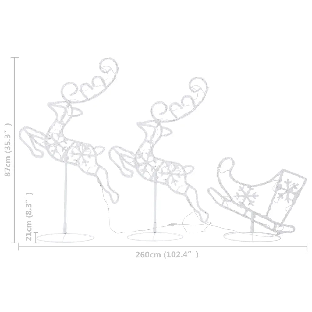 Decorazione Slitta Renne in Acrilico 260x21x87cm Bianco Caldo 328509