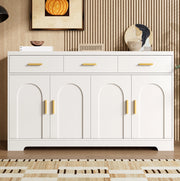Sideboard bianco 140 cm con 4 ante ad arco; 3 cassetti; ripiani regolabili; MDF