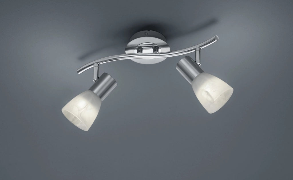 LEVISTO BARRA 2 SPOTS ORIENTABILE  ACCIAIO + VETRO  L.33CM 2 LUCI ATTACCO E14  LAMPADINE INCLUSE 9,8W 940lm, 3000K