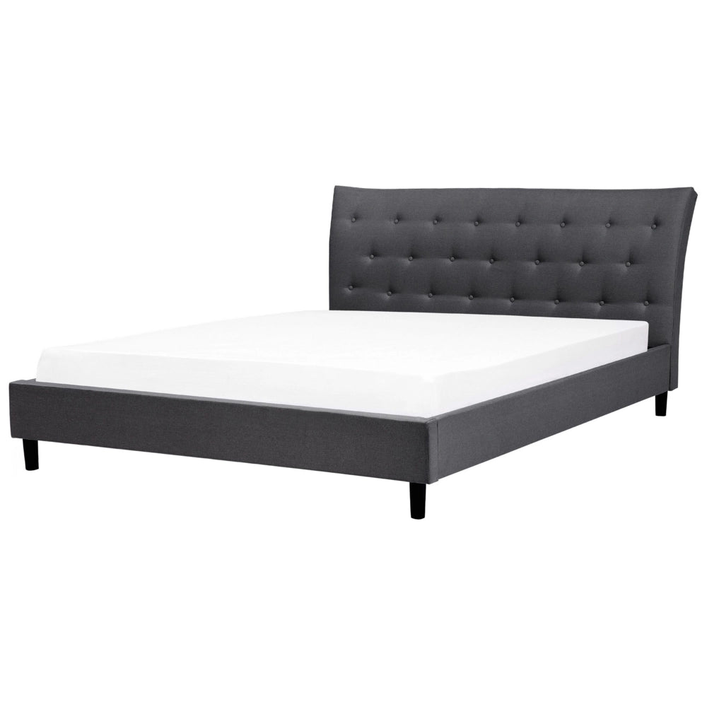 Letto a doghe Tessuto in poliestere grigio scuro Gambe in legno imbottite Testiera capitonné 180 x 200 cm