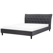 Letto a doghe Tessuto in poliestere grigio scuro Gambe in legno imbottite Testiera capitonné 180 x 200 cm